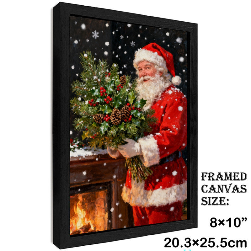 Art mural rétro noir de Noël avec père Noël - décorations festives classiques encadrées, H 11 po x l 9 po