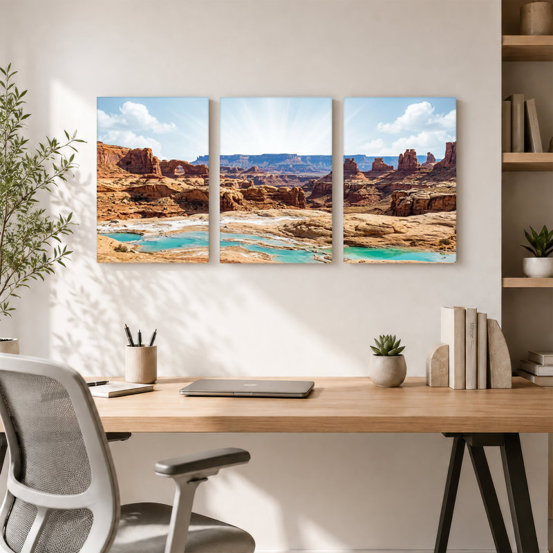 «Red Rock Arches and Turquoise Water Landscape», ensemble de 3 toiles, H 30 po x l 20 po x 3 pièces