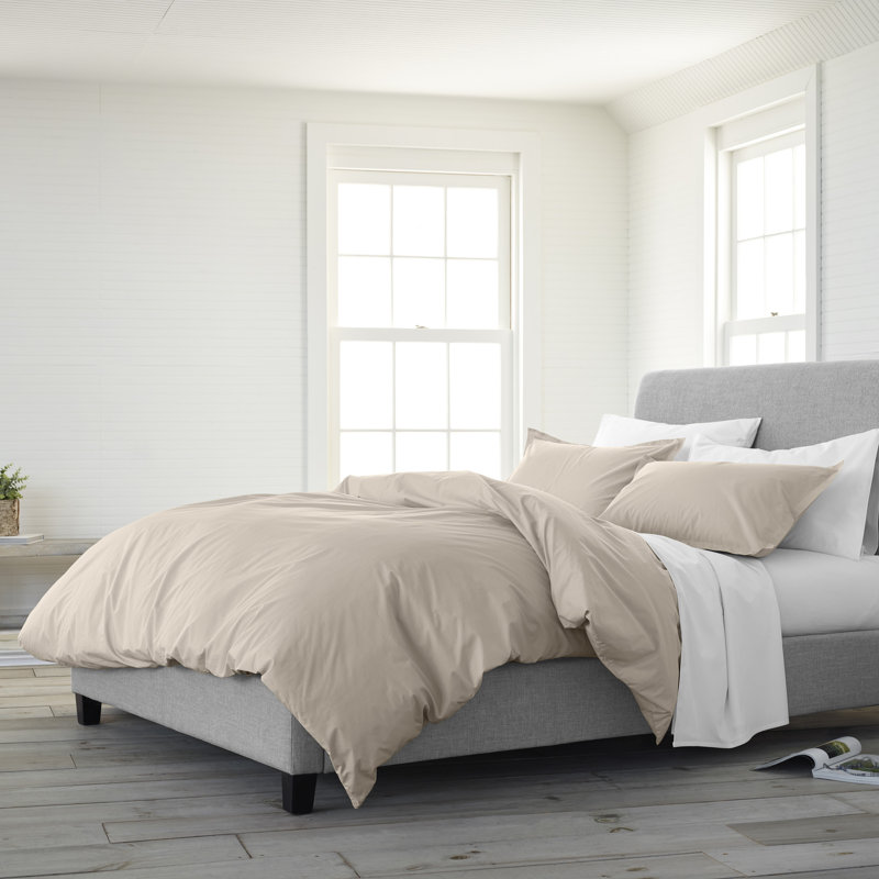 Clean Design Home T300 Percale Duvet Set, Beige, Queen Duvet Cover + 2 Standard Shams