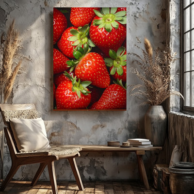 Canvas Close Up Strawberry Photography Canvasvivid Red Berries With Green Tops Wall Art Ready To Hang Gallery Wrapped Home Decor Decor