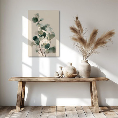 1pc Canvas Wall Art, Eucalyptus leaves, natural plants, watercolor freehand Poster 24"x36" Framed Painting, Room Wall Decor, Ideal Gift For Bedroom Living Room Hallway Dorm, Ready To Hang