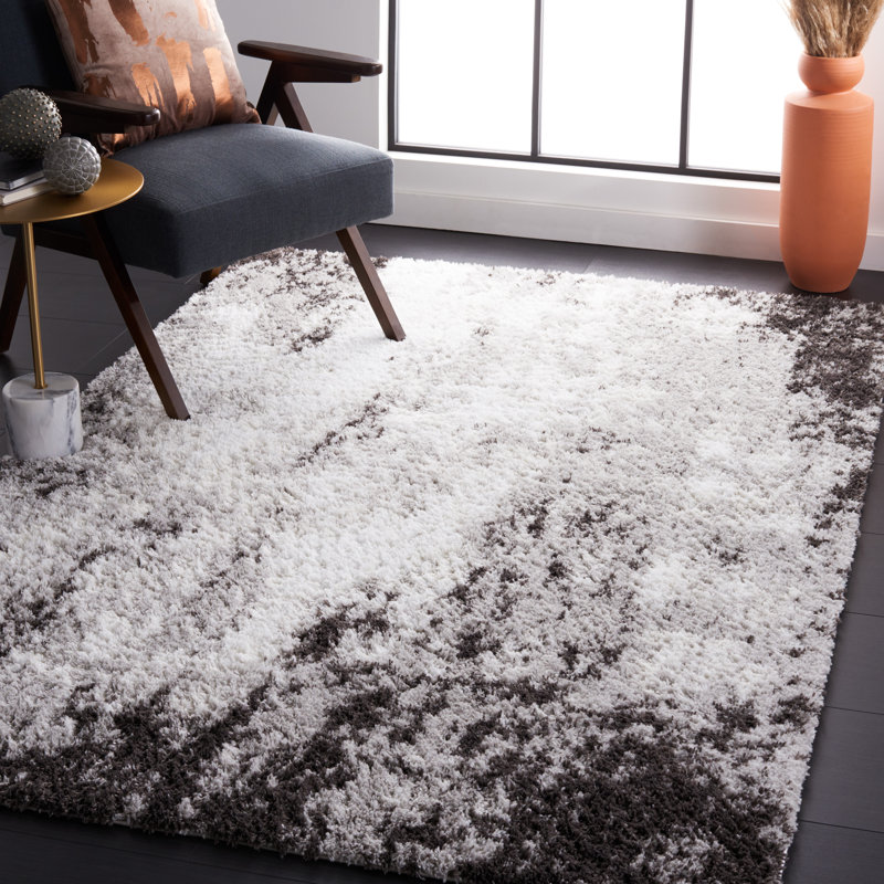 Tapis gris / gris foncé / blanc à tissage plat Rosa, Rectangle 5 pi 5 po x 7 pi 7 po