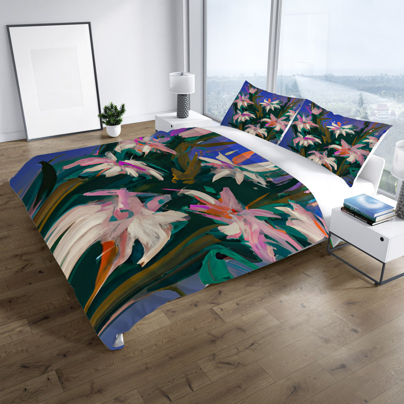 Duvet Cover, Queen Duvet Cover + 2 Queen Shams, Pink/Purple/Green/Brown