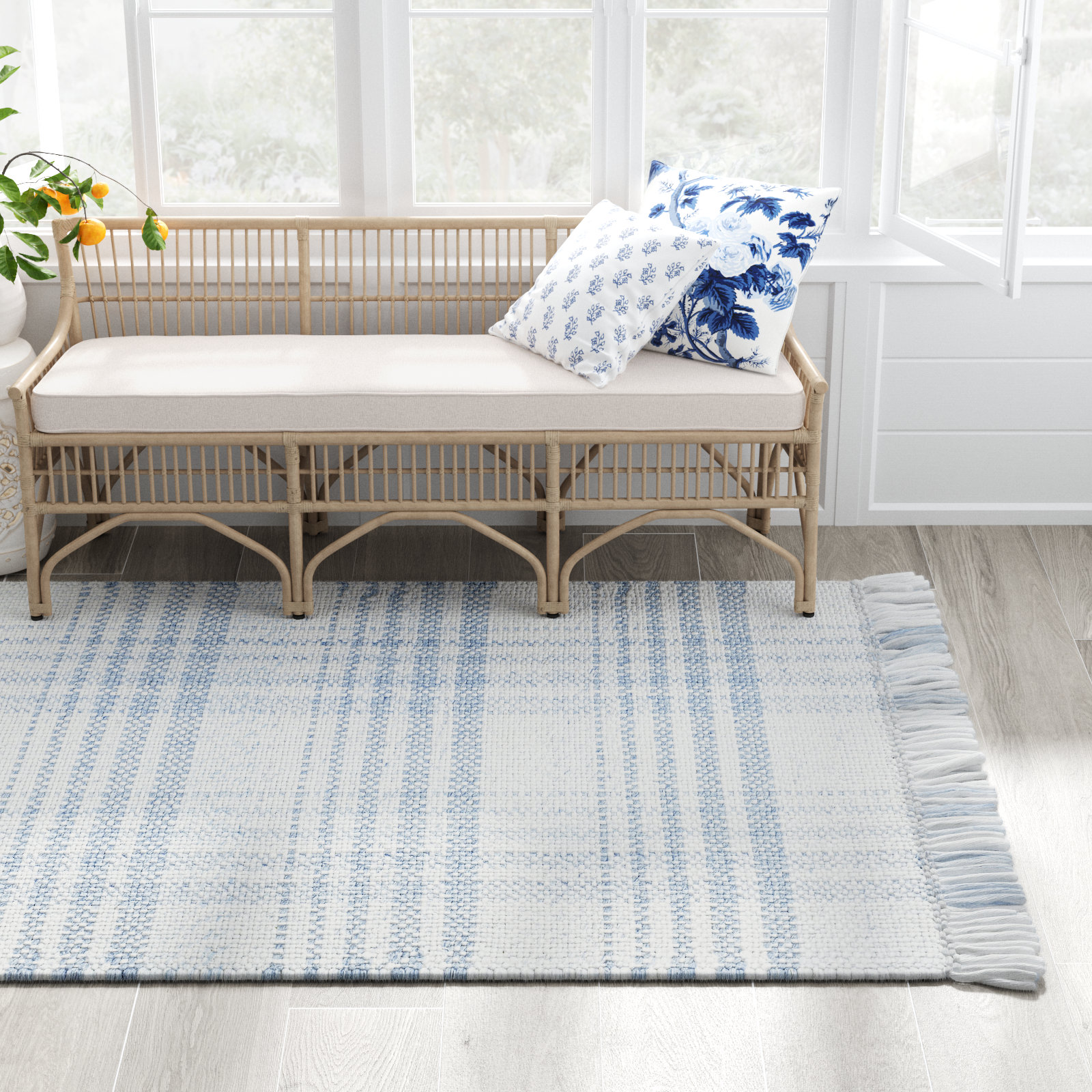 Cay Hand-Woven Blue Plaid Rug, Rectangle 12' x 18'