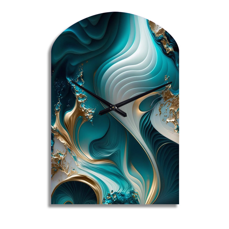 Abstract Geode Turquoise II - horloges murales asymétriques en métal et horloge murale, Médium