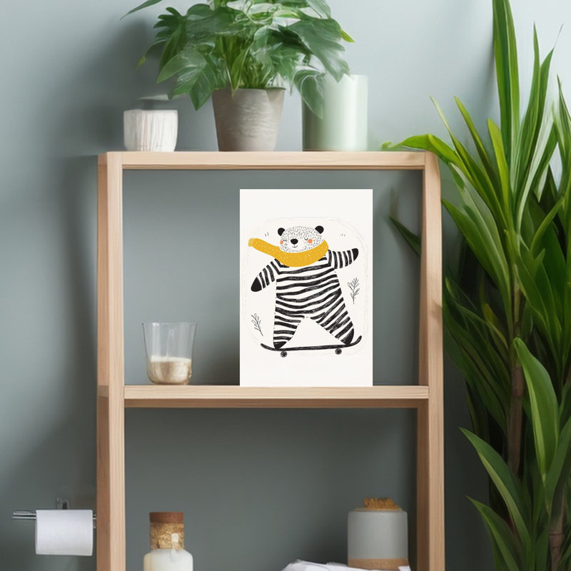 Playful Bear Skateboarding Playful Whimsical Contemporary Bear Wall Art Print 1 Piece Wrapped Canvas Wall Art