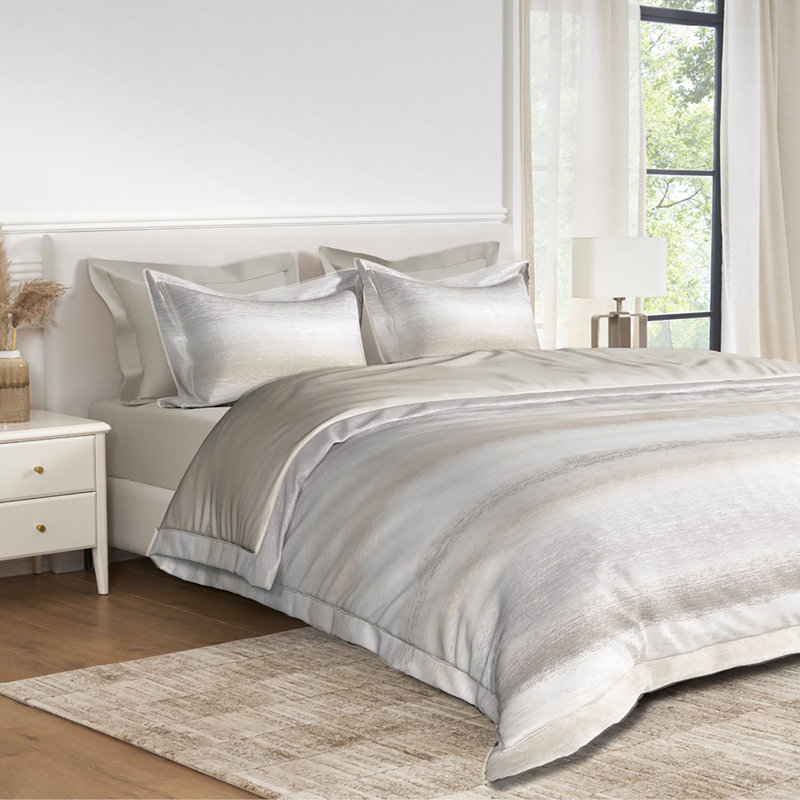 Ensemble de couette 3 pièces Jacquard P/Kaufmann Home Monde, King Comforter + 2 King Shams, Linen