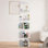 Bibliothèque classique blanche rotative à 5 niveaux, panneau de fibres à densité moyenne et rangement vertical en fer 360 ° pour la chambre à coucher et le salon