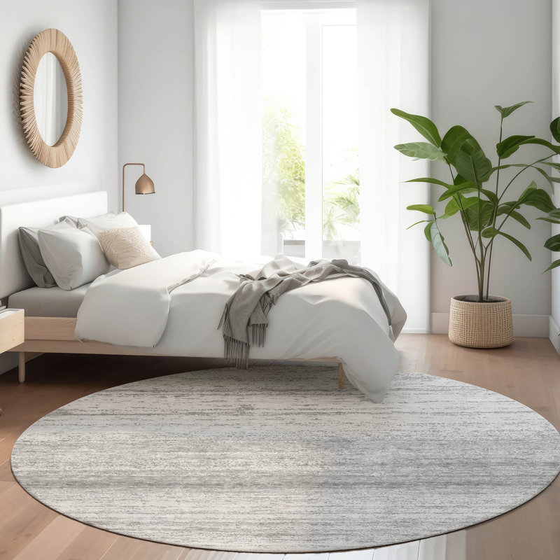 Premium Machine Washable Prisco Gray Rug, Round 8'