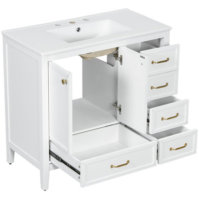 36" bathroom vanity with ceramic sink, drawers and soft-close doors