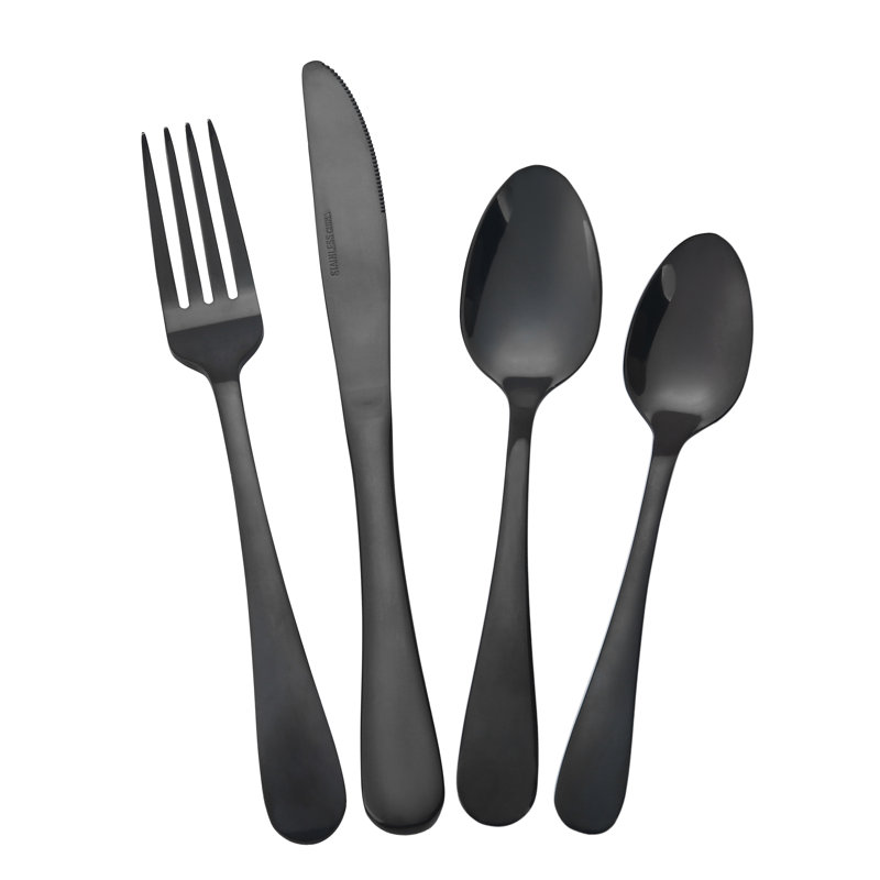 Ebern Designs Nikeria Stainless Steel Flatware Set - Service for 6, Black
