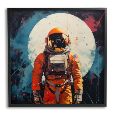 «Abstract Astronaut And Moon», reproduction encadrée sur bois par Lazar Studio