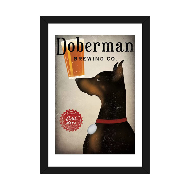 « doberman infuser co. », impression sur toile tendue, Papier beaux-arts encadré noir, L 24 po x H 32 po x P 1 po, Blanc