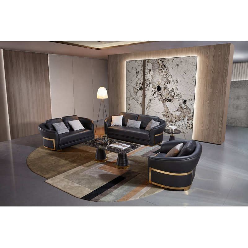 Loveseat, Black Genuine Leather