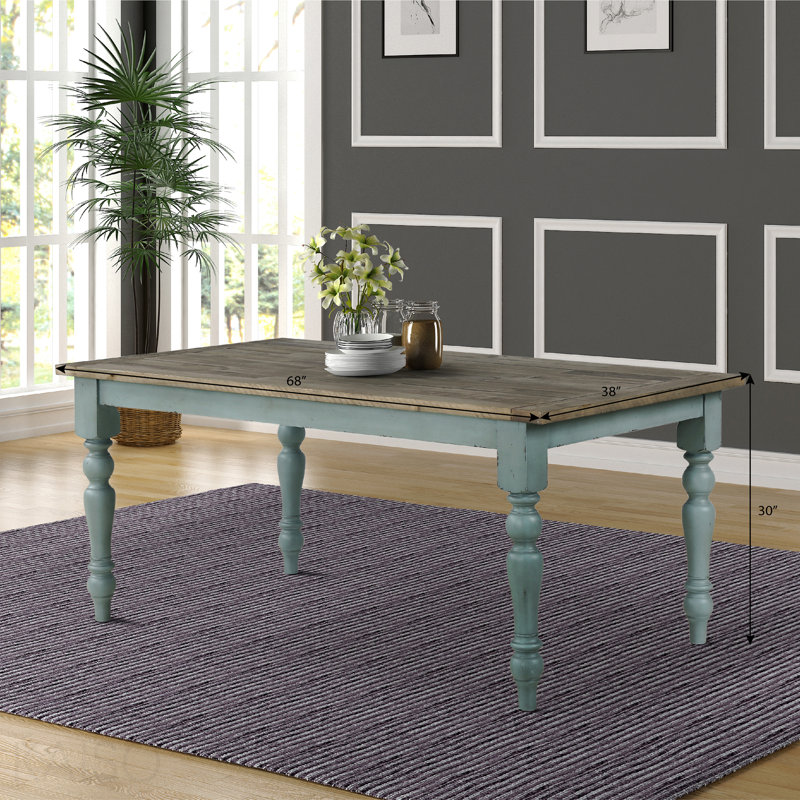 Table de salle à manger bleue et brune en bois à finition deux tons