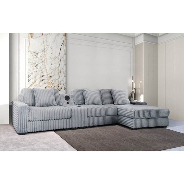 Sherilyn 4pcs Sectional With Bluetooth Speaker Console in Faux Fur