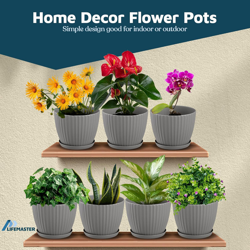 Plant Pots with Drainage & Saucers, Indoor & Outdoor Planters for Houseplants, Herbs, and Flowers, Durable & Weatherproof Material, Stackable, Lightweight, Minimalist Design, Pack of 24