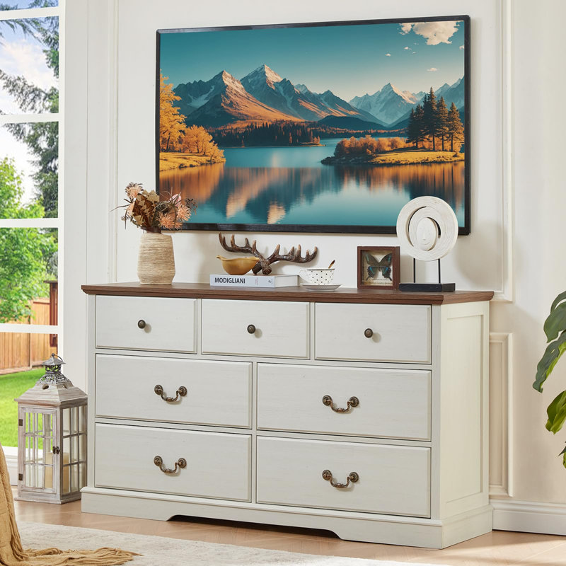 Ensemble de chambre à coucher avec commode 7 tiroirs et 2 tables de chevet Farmhouse, White