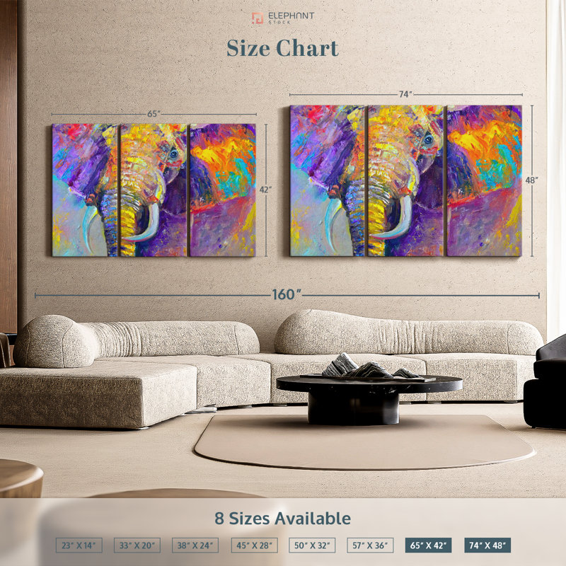 Animal «Rainbow Elephant Canvas Print» sur, H 74 po x l 48 po