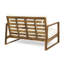 Table basse belge avec structure en lattes de bois, coussins d'eau pour terrasse, largeur 33,5 pouces, croquis en couleur.