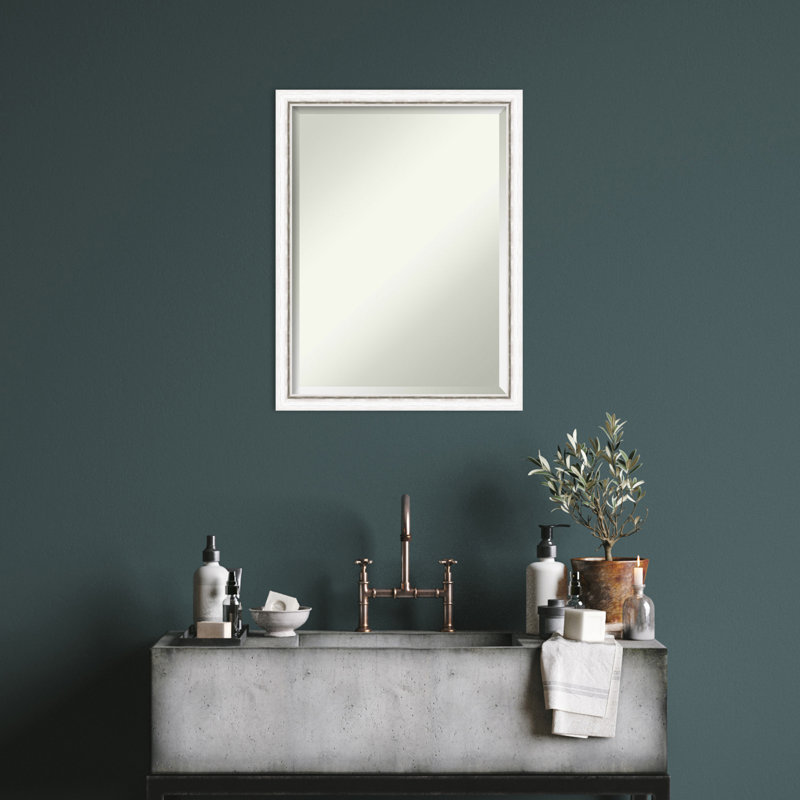 Jeritah Solid Wood Rectangle Wall Mirror, 26.25" x 20.25", White/Silver