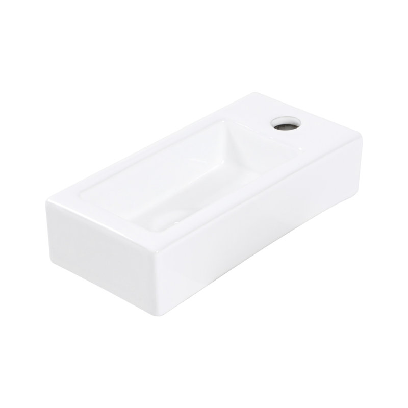 Lavabo de salle de bain mural en céramique - 14,6 x 7,39 po, blanc, teint, rectangulaire, trou de robinet offert, montage en pouce, fourni