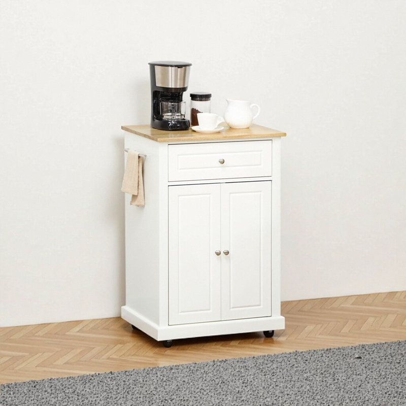 Chariot de cuisine blanc Tyler avec tiroir de rangement, tablette réglable, porte-serviettes et roulettes - H 36 po x l 24,75 po