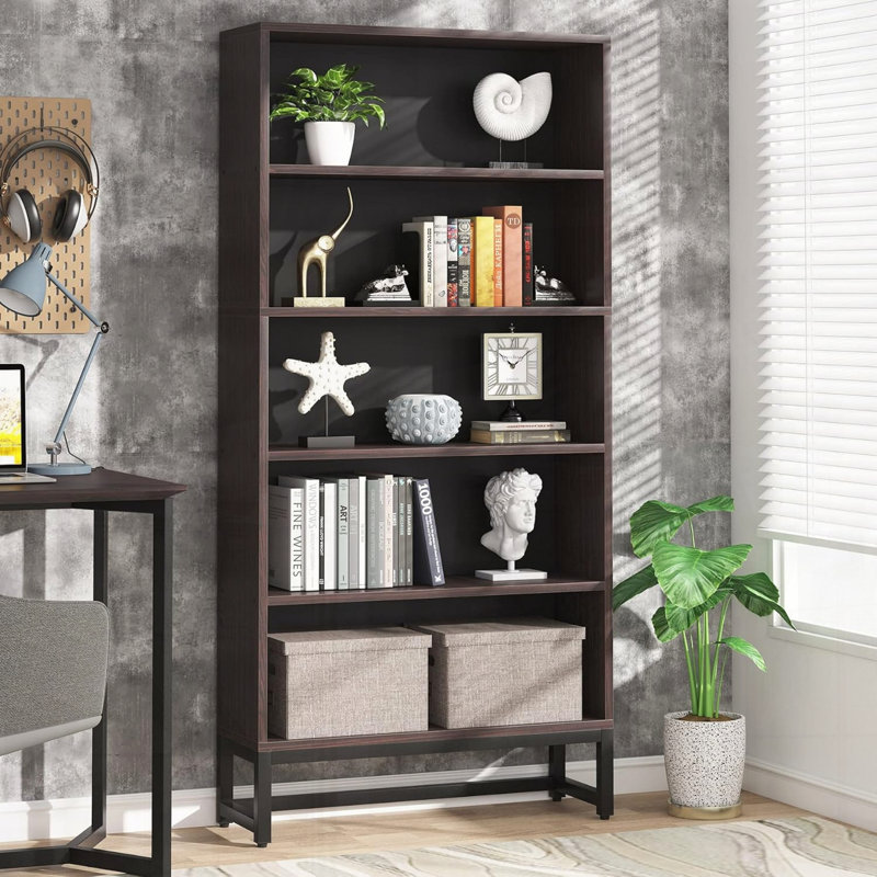 Rangement à cinq niveaux pour bibliothèque robuste, Cerisier naturel