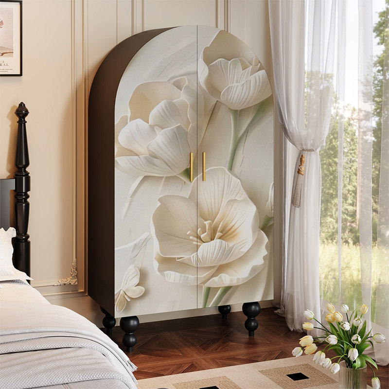 Armoire française rétro en bois massif à motif floral