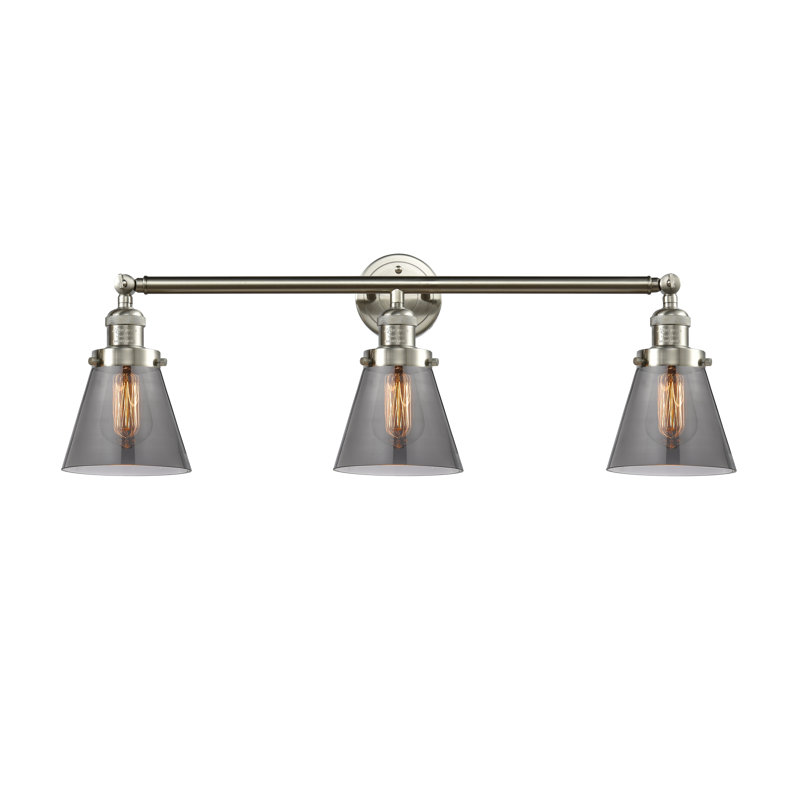 Andrews 3 - Light Dimmable Vanity Light, 60 Watt Vintage Incandescent Bulb, Smoked, Black Antique Brass