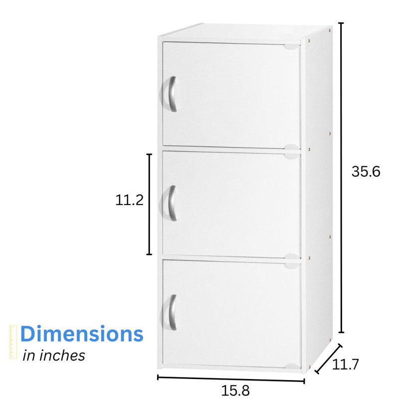 3-Doors, 3-Shelf Bookcase 35.6 in. Tall Enclosed Storage 3-Tier Bookshelf for Home or Office, White