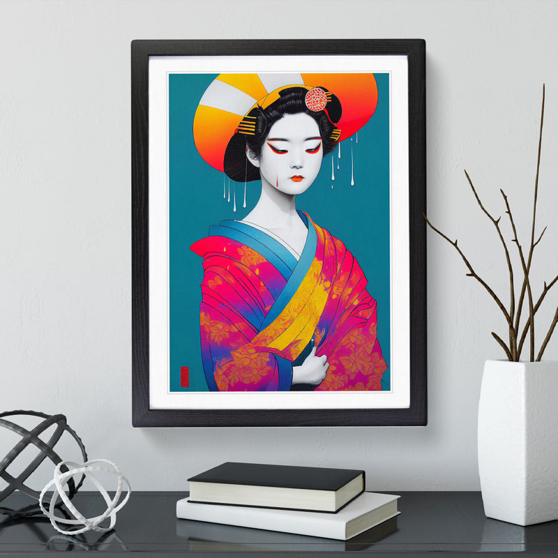 Paint Drip Geisha No.1 - Wall Art, Black, 64cm H x 46cm W x 2cm D