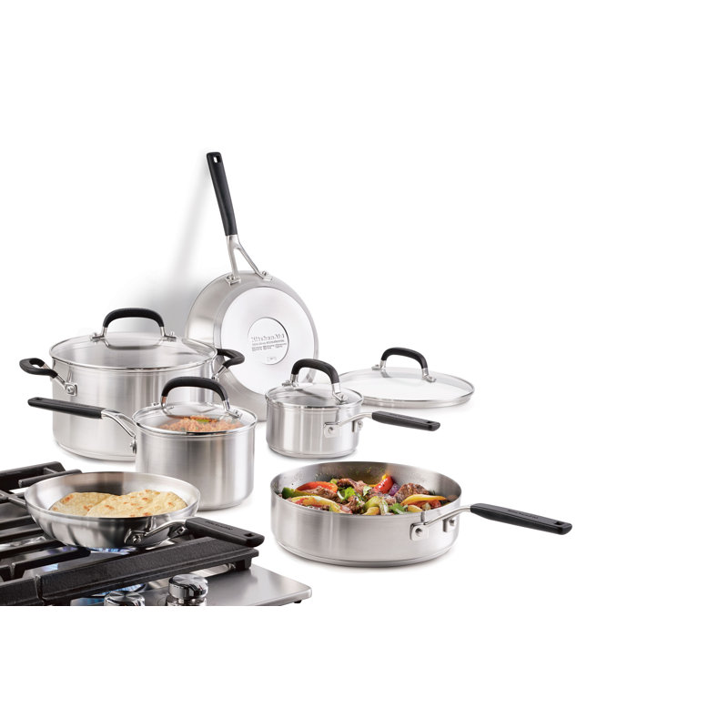 KitchenAid Stainless Steel Cookware Pots and Pans Set, 10 Piece, Brushed Stainless Steel