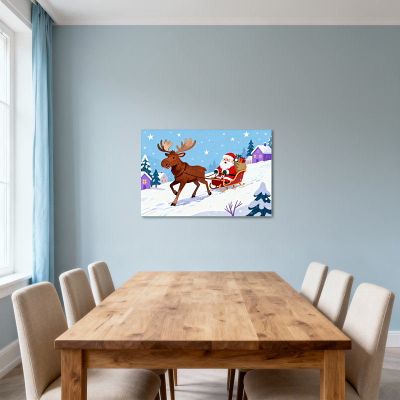 Père Noël de Noël sur un traîneau avec un renne, H 24 po x l 36 po