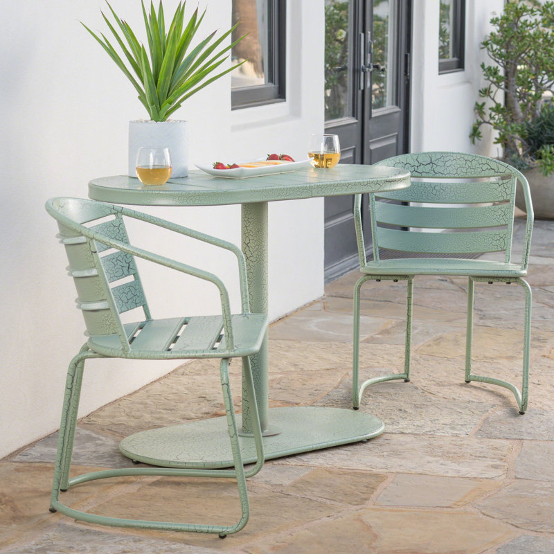Elegant Backyard Patio Furniture Bistro - Iron, 2 Chairs & Oval Table For Garden Iron Made, Outdoor Spaces,, Green
