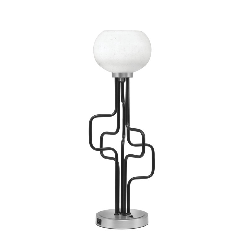 Lampe décorative Amarmula, avec ports USB, noir mat et finition graphite, verre transparent de 7 po, Argent argent, Clair
