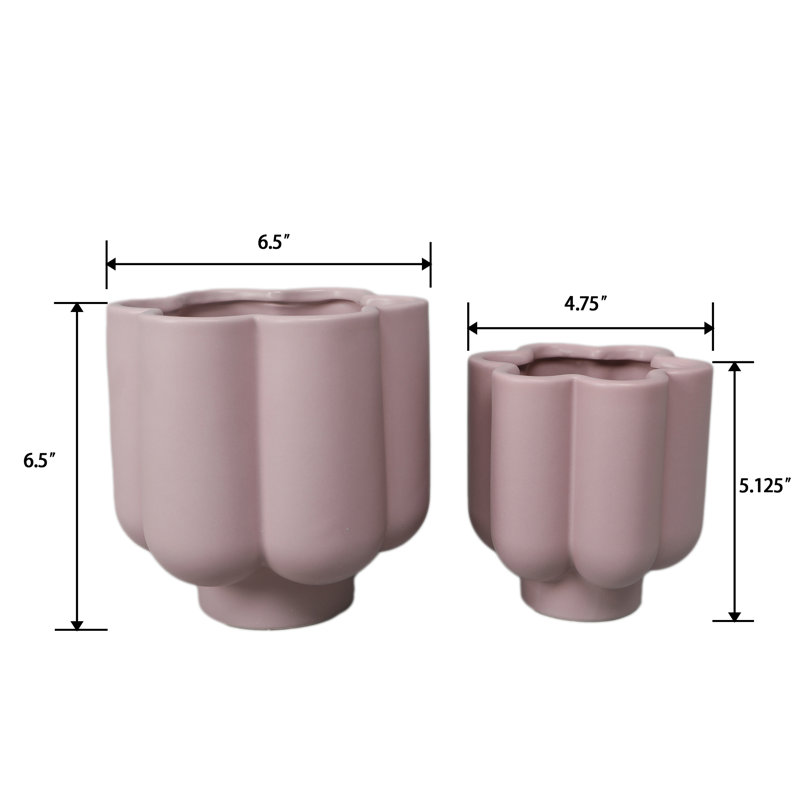 Set Of 2, GLOSS 6.5"D & 5.25"D  Ceramic Flower Planter, Purple