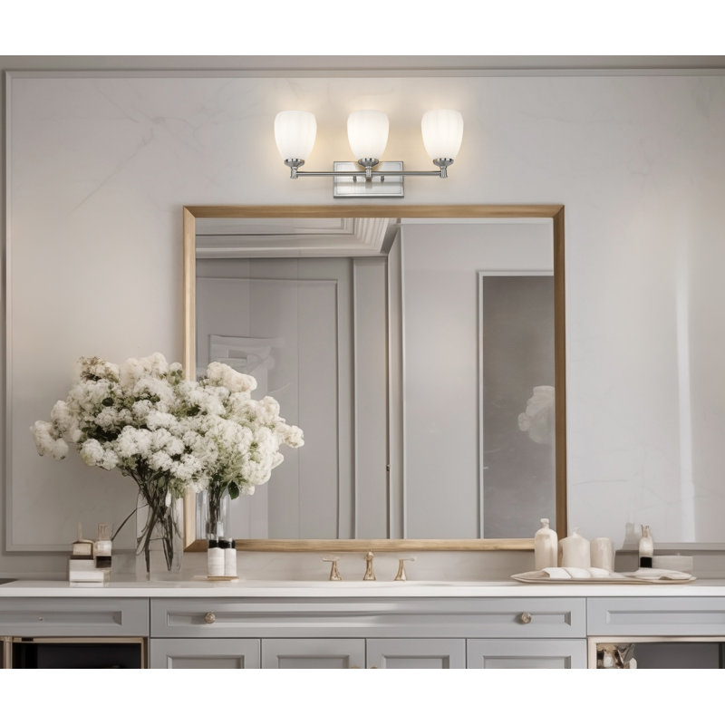 Coiffeuse Mattera, H 10 po x l 24 po x P 6,5 po, Nickel brossé, Trois lumières
