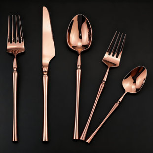 20-Piece Copper Flatware Set, 304 Stainless Steel Silverware With Mirror Polished Finish, Service For 4, Dishwasher Safe Cutlery Set