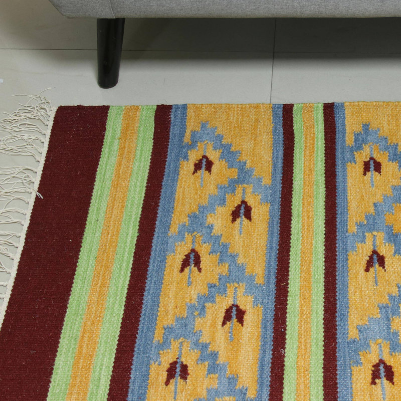 Tapis beige en laine fait main dhurrie danse summer Barry