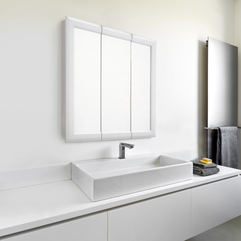 Bathroom Medicine Cabinet, Wall Mounted, 3 Mirror, Doors White, 24" x H 24" x W 4.5" x D