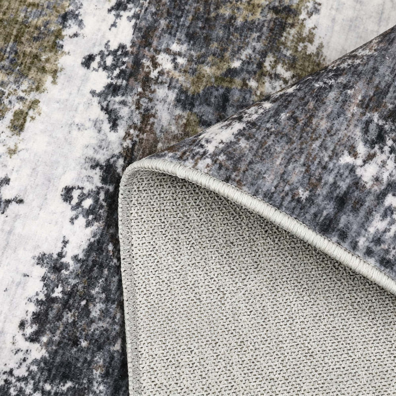 Tapis moderne lavable abstrait avec envers antidérapant, Brun gris, 8 x 10 pi