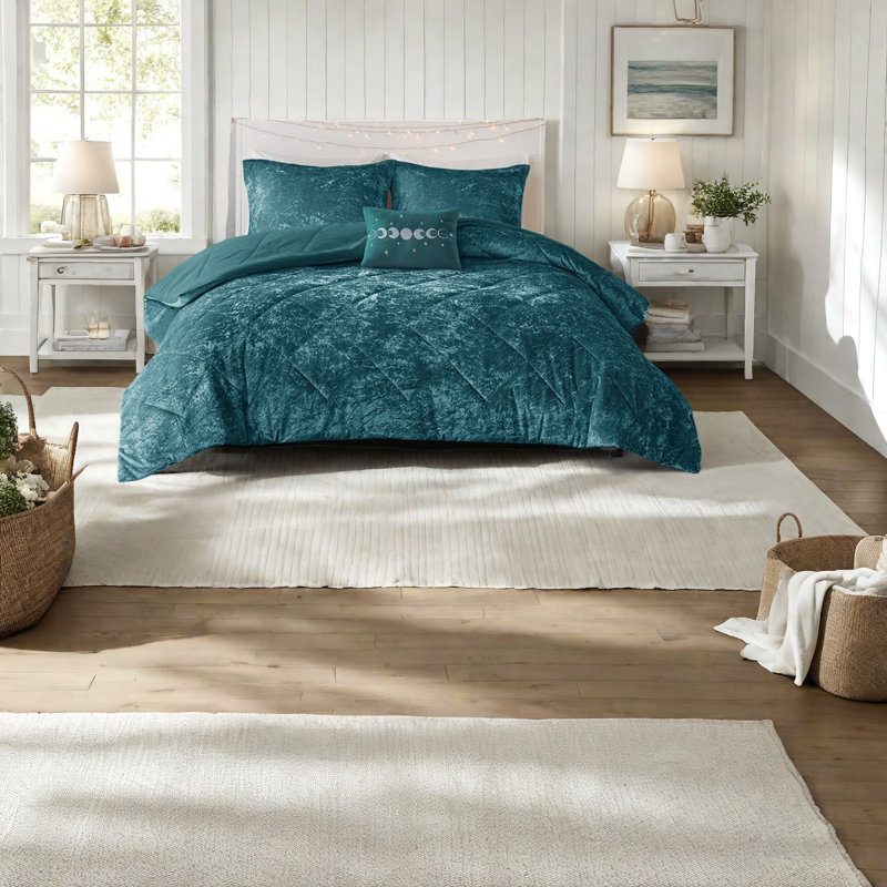 Ensemble de literie en velours luxueux, polyester bleu sarcelle, décoration de chambre glamour