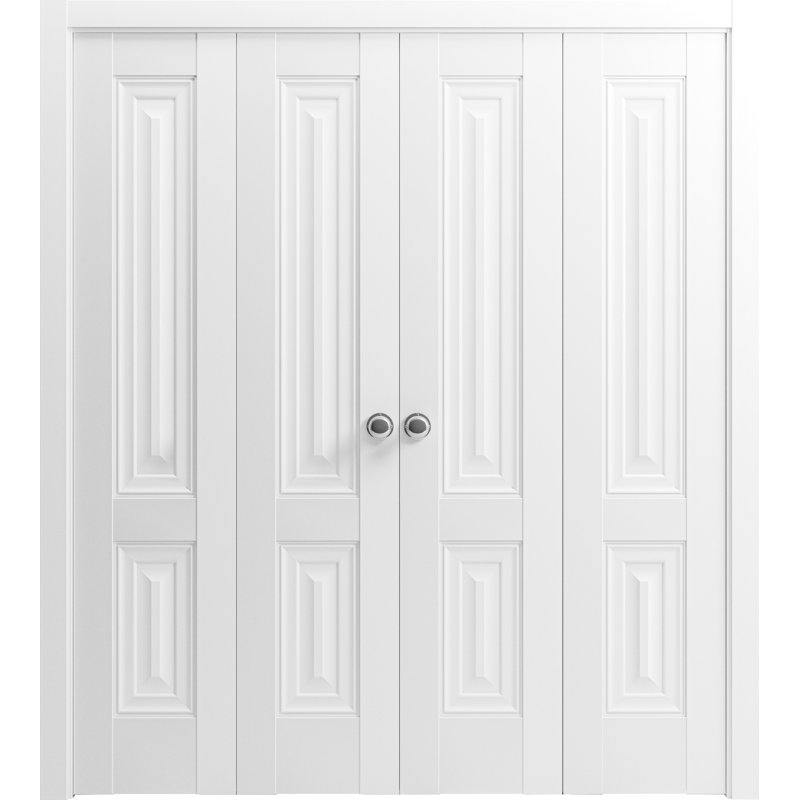 Portes coulissantes doubles pour garde-robe coulissante | Lucia 8831 soie blanche | Ensemble de quincaillerie de moulures robustes à moulures | Portes de garde-robe de chambre en bois massif