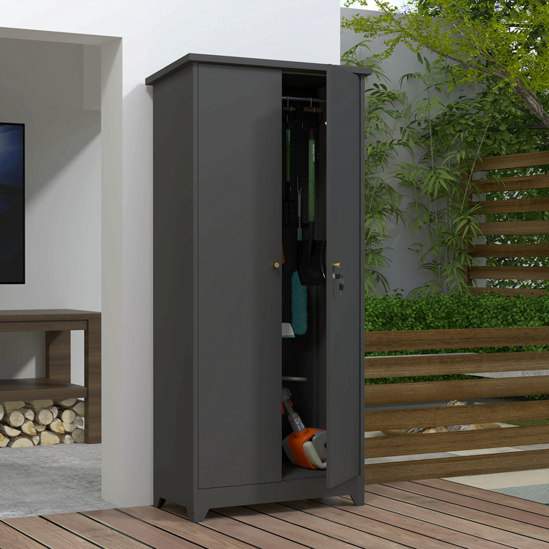 Metal Outdoor Cabinet, Made Of Stainless Steel, Large Capacity, Secure Lock For Anti-Theft, Waterproof And Moisture-Proof, With Shelves, Cleaning Tool Storage Cabinet, Vertical Tall Garden Cabinet.