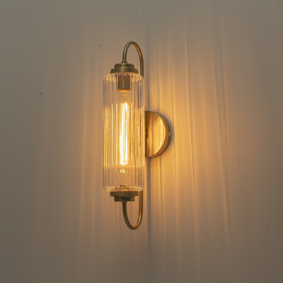 Applique murale 1 lumière cylindrique en verre côtelé doré H 18,3 po