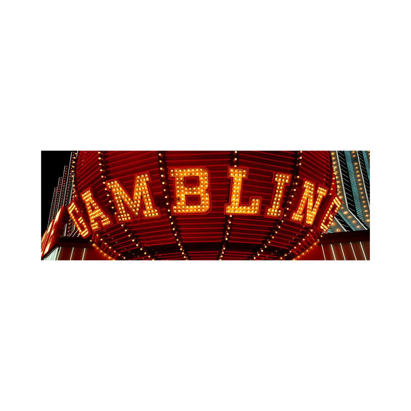 Close-up of a Neon Sign of Gambling, Las Vegas, Clark County, Nevada, USA 1 Piece Wrapped Canvas Panoramic Wall Art