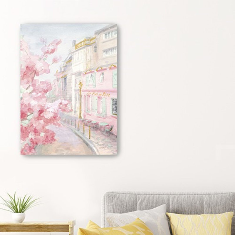 Joli art mural rose pastel Paris Street