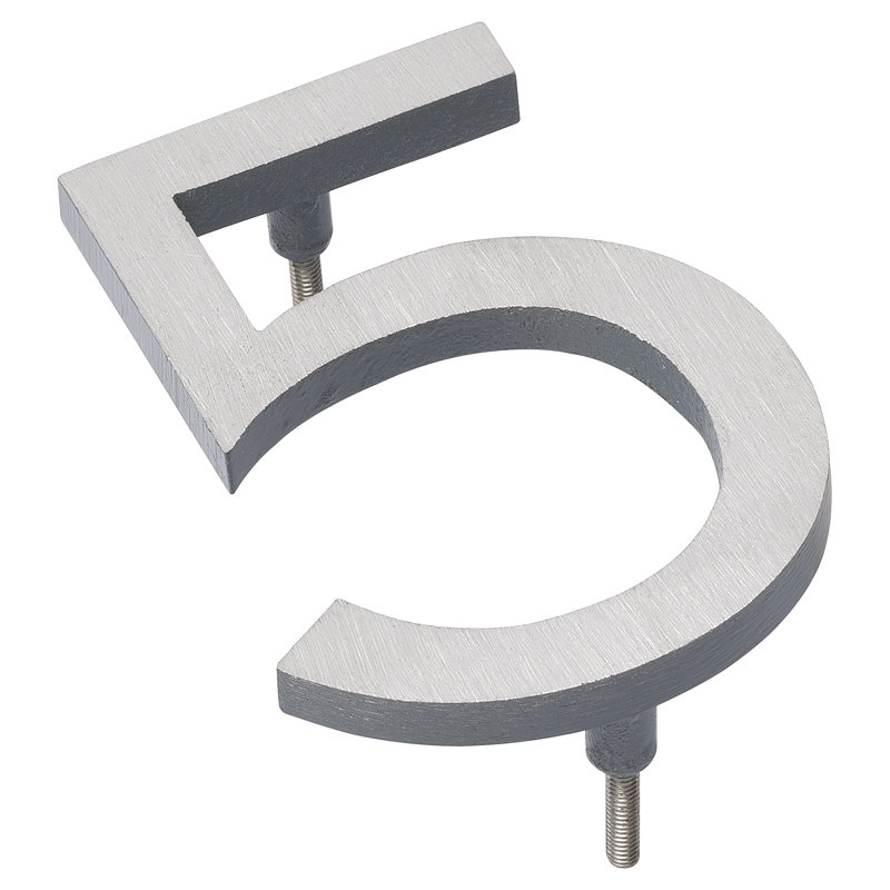 l 4 pi 5 po x Numéro de maison à fixation flottante, 5, Nickel satiné / gris
