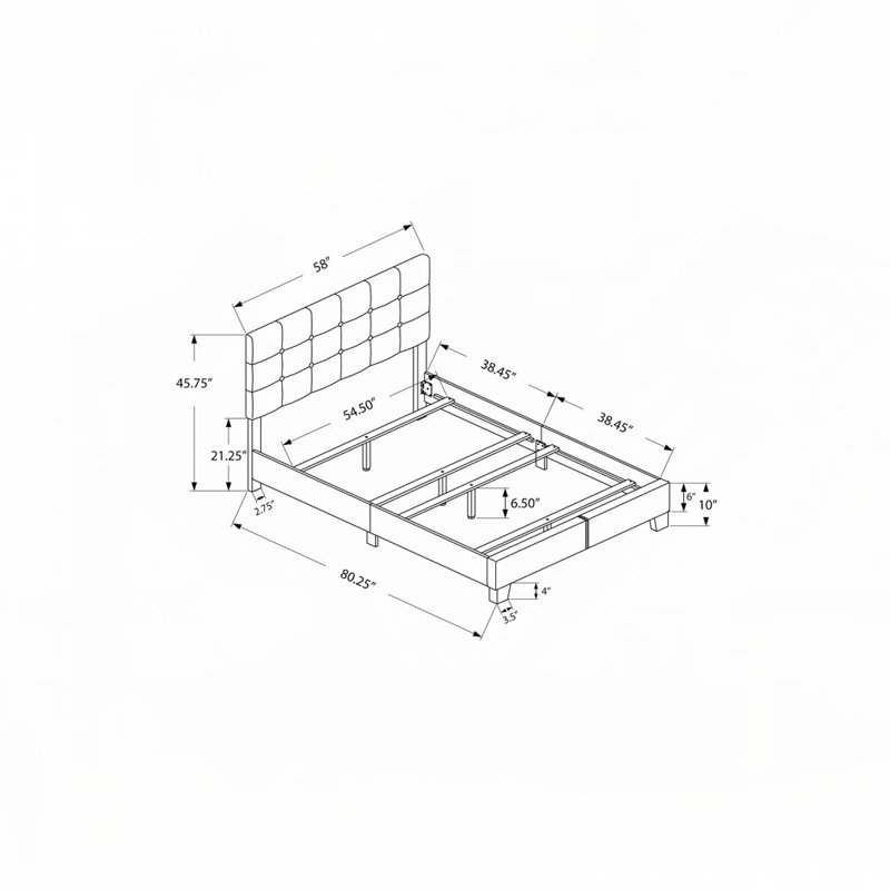 Lit plateforme en tissu d'ameublement, Double , gris